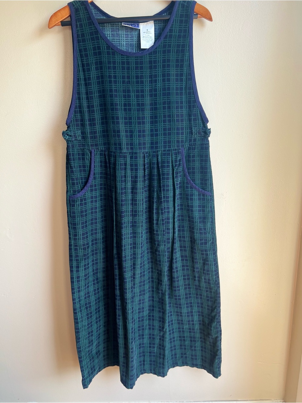 Erika & Co Vintage Plaid Corduroy Jumper Dress Small Cottagecore Pockets